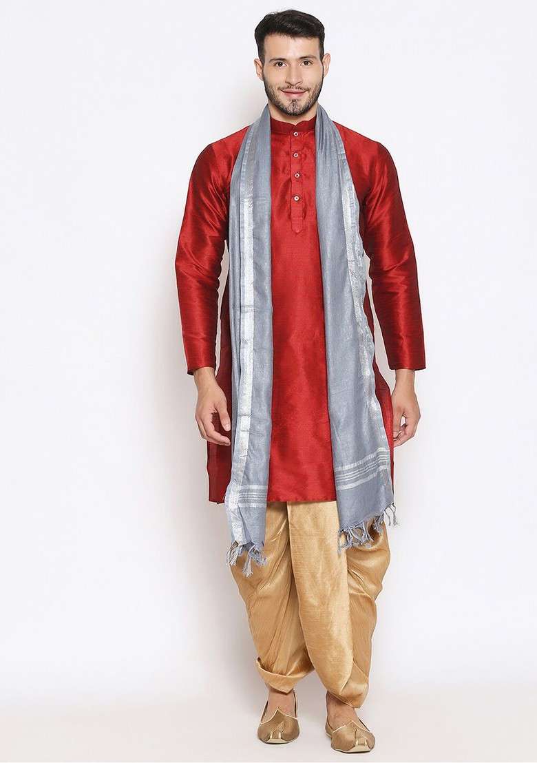 Men Grey And Silver Toned Linen Dupatta - Indya