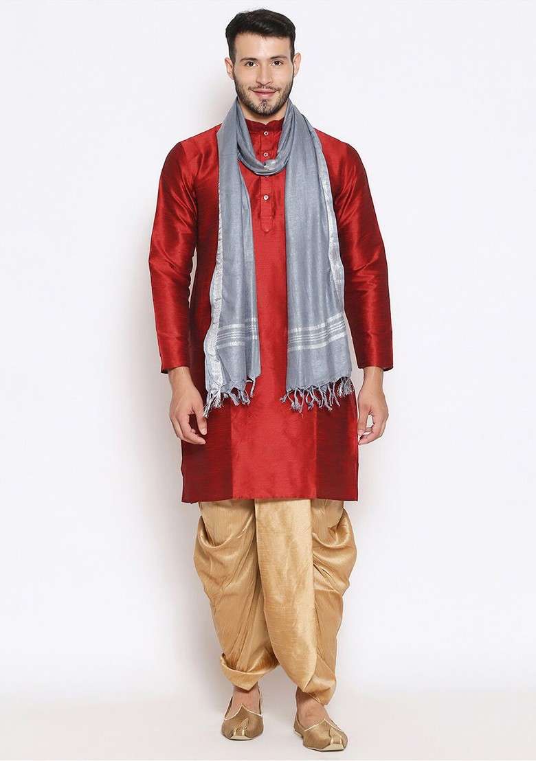 Men Grey And Silver Toned Linen Dupatta - Indya