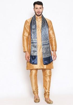 Men Blue And Silver Toned Ethnic Motifs Printed Block Print Dupatta