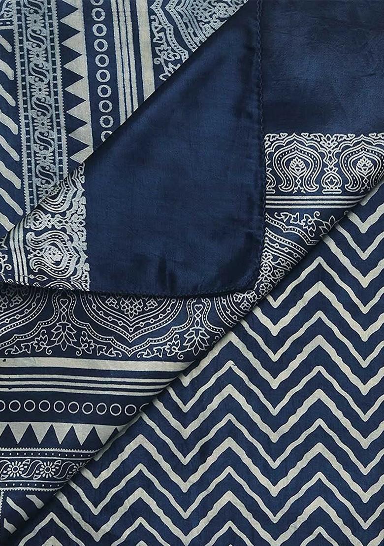 Men Blue And Silver Toned Ethnic Motifs Printed Block Print Dupatta