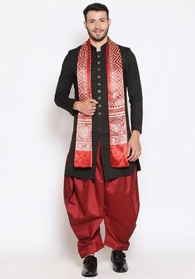 Men Red And Gold Toned Ethnic Motifs Printed Block Print Dupatta
