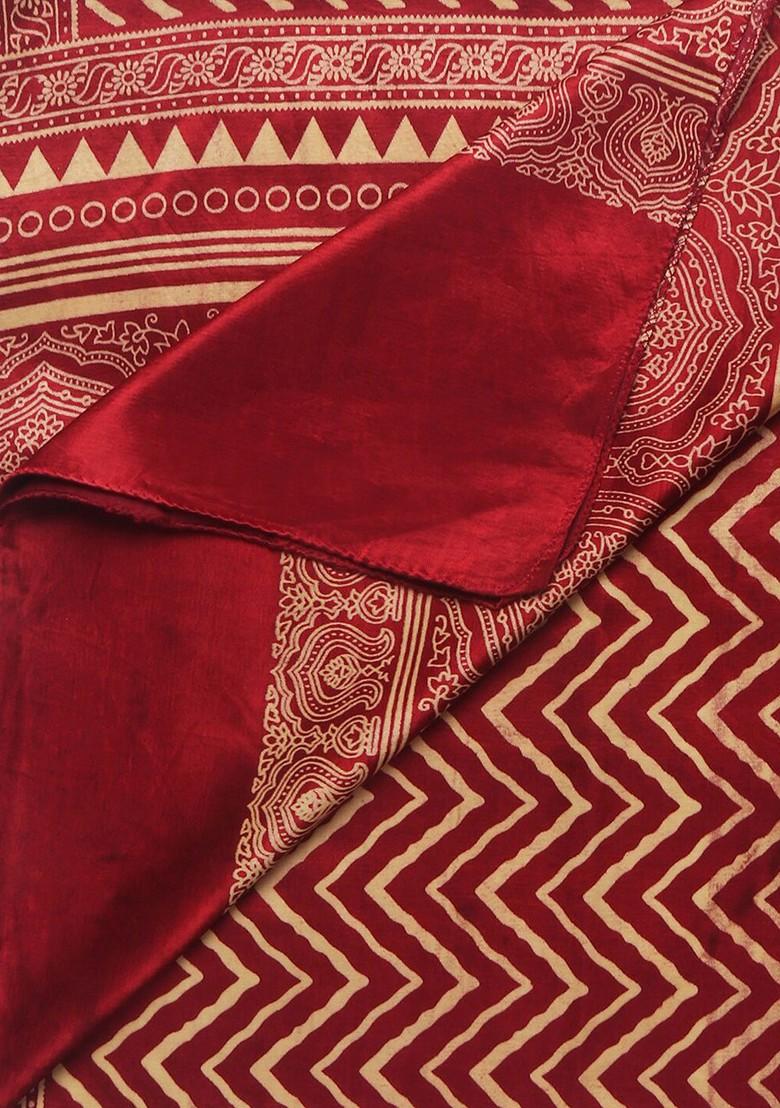 Men Red And Gold Toned Ethnic Motifs Printed Block Print Dupatta
