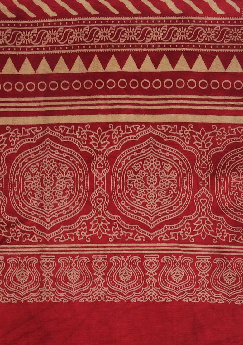 Men Red And Gold Toned Ethnic Motifs Printed Block Print Dupatta