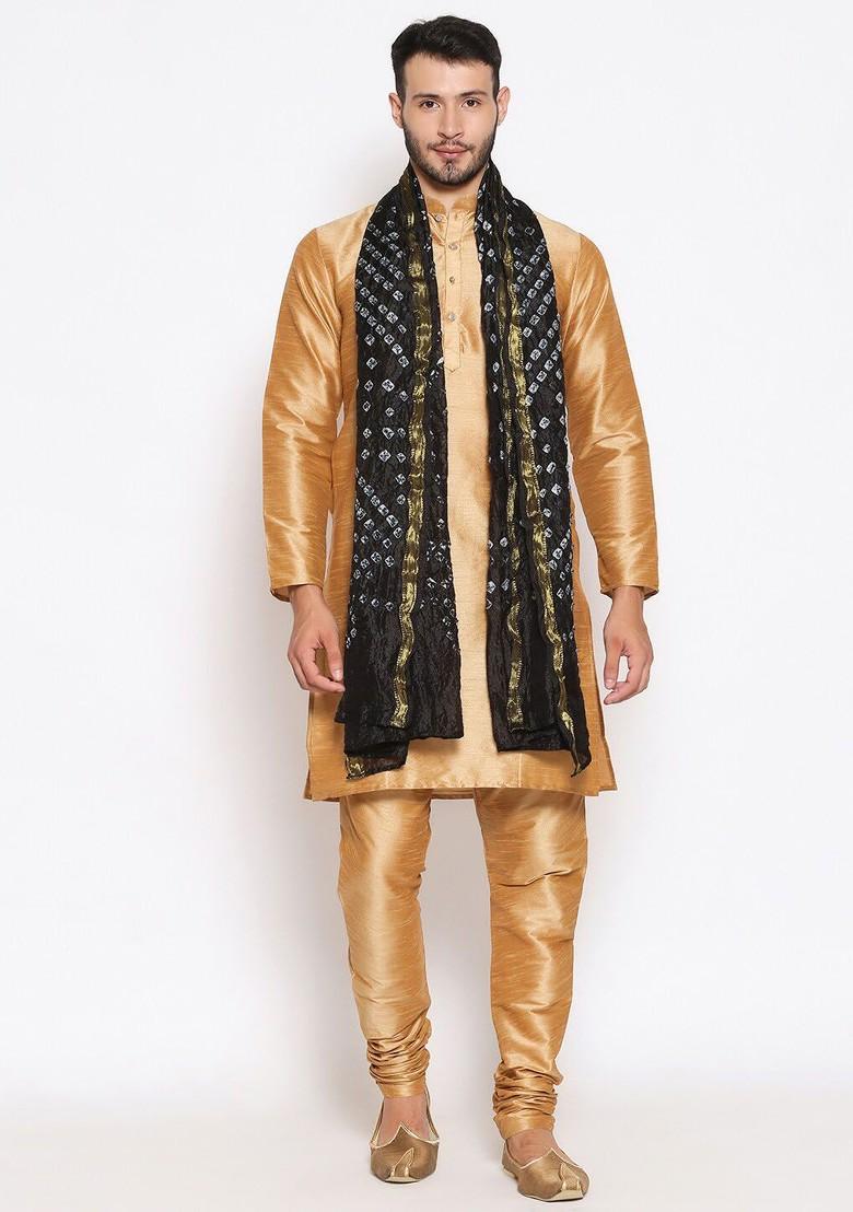 Men Black And White Woven Design Bandhani Dupatta