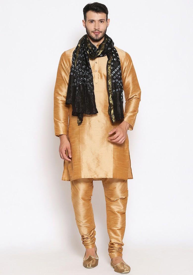 Men Black And White Woven Design Bandhani Dupatta