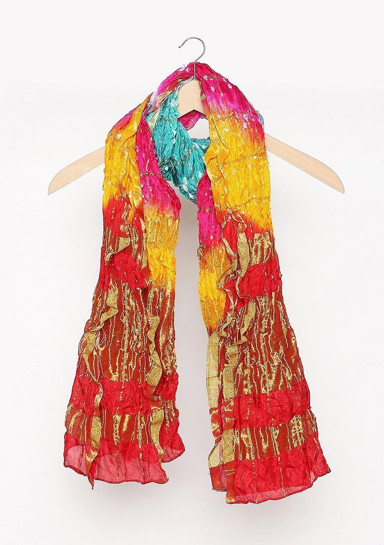 Men Multicoloured Woven Design Bandhani Dupatta