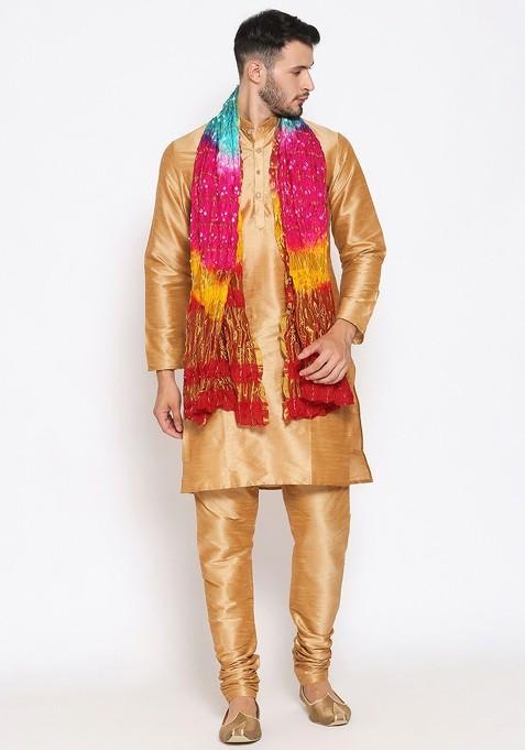 Men Multicoloured Woven Design Bandhani Dupatta