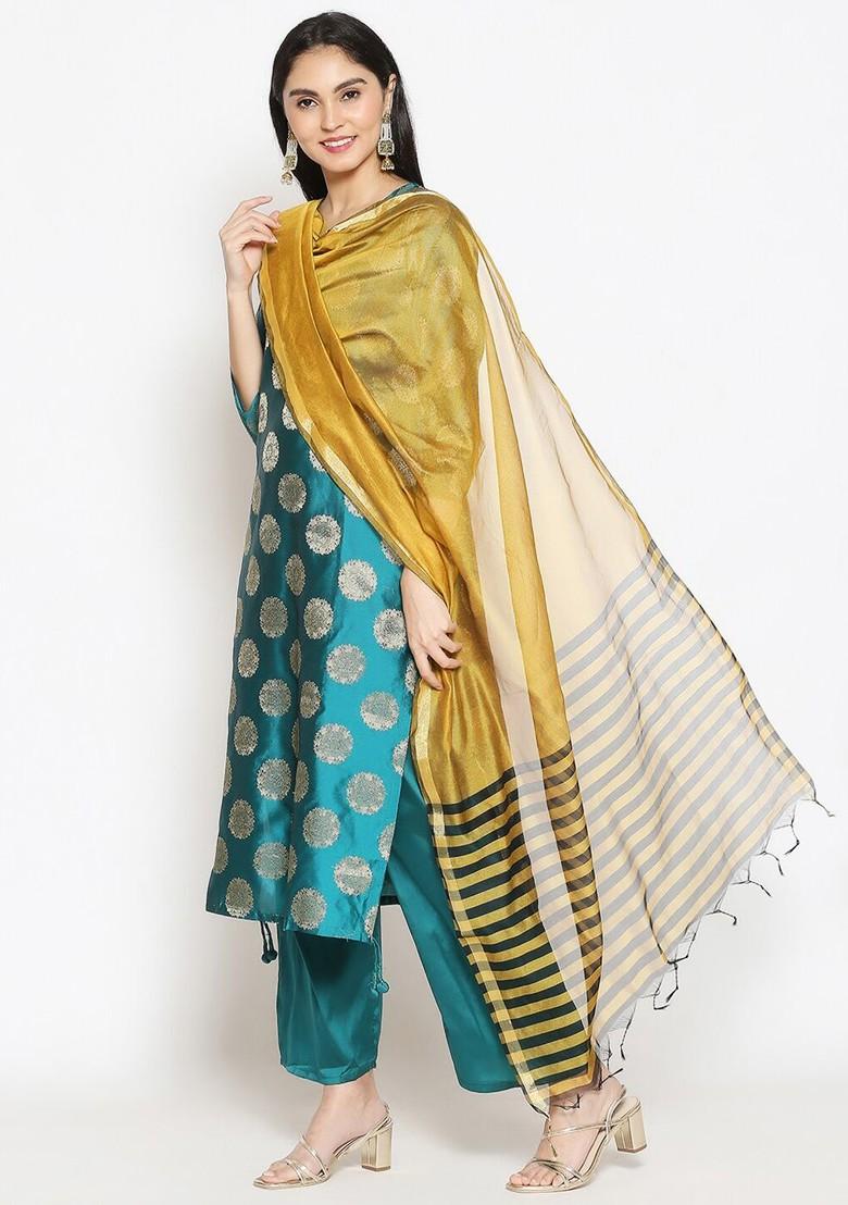 Mustard And Black Striped Dupatta