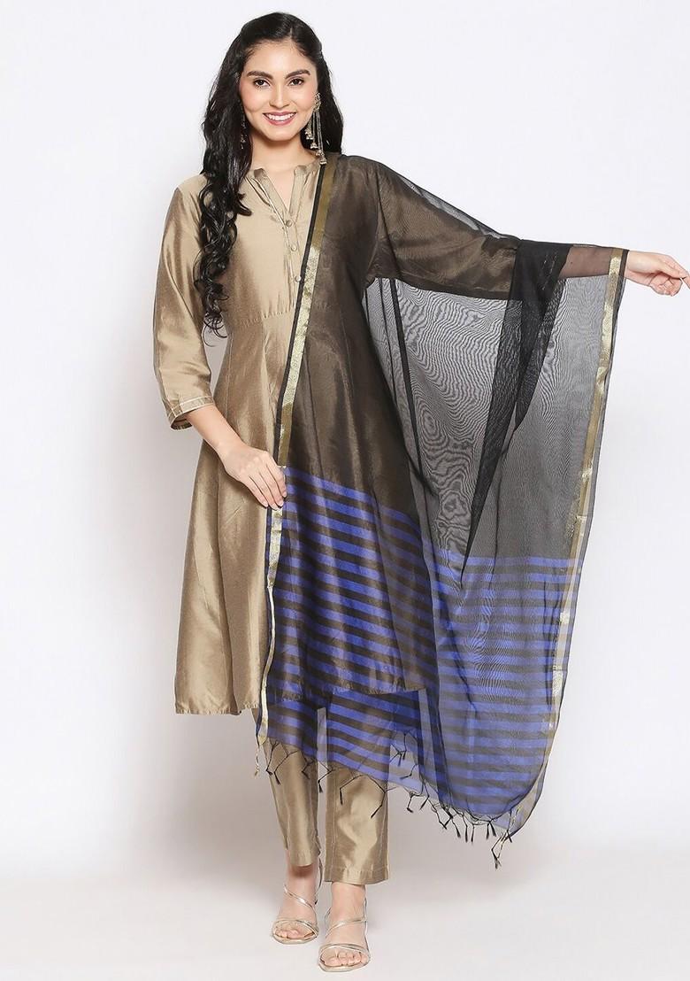 Black And Blue Striped Dupatta
