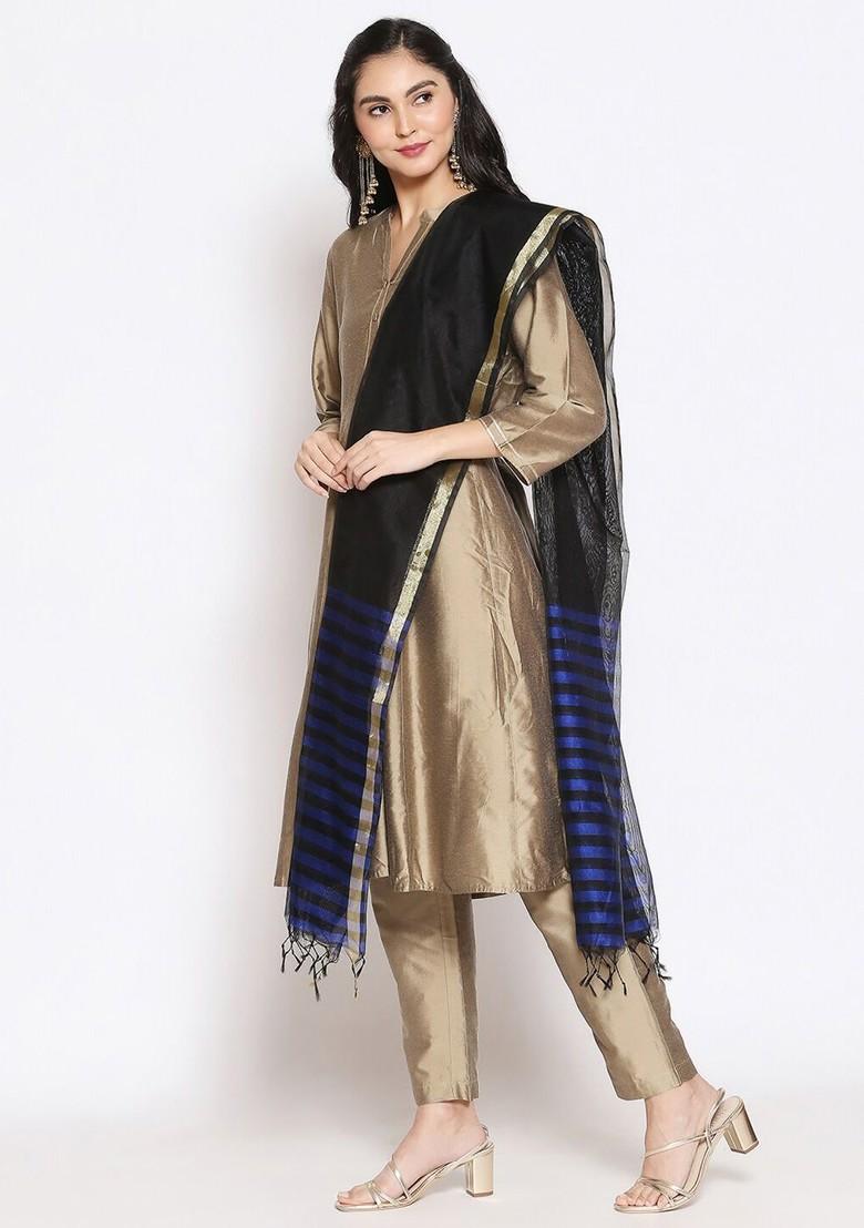 Black And Blue Striped Dupatta