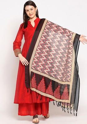 Red And Black Woven Design Dupatta