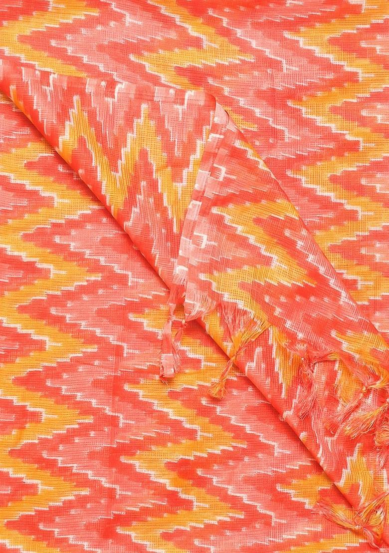 Peach Coloured And Yellow Digital Printed Dupatta