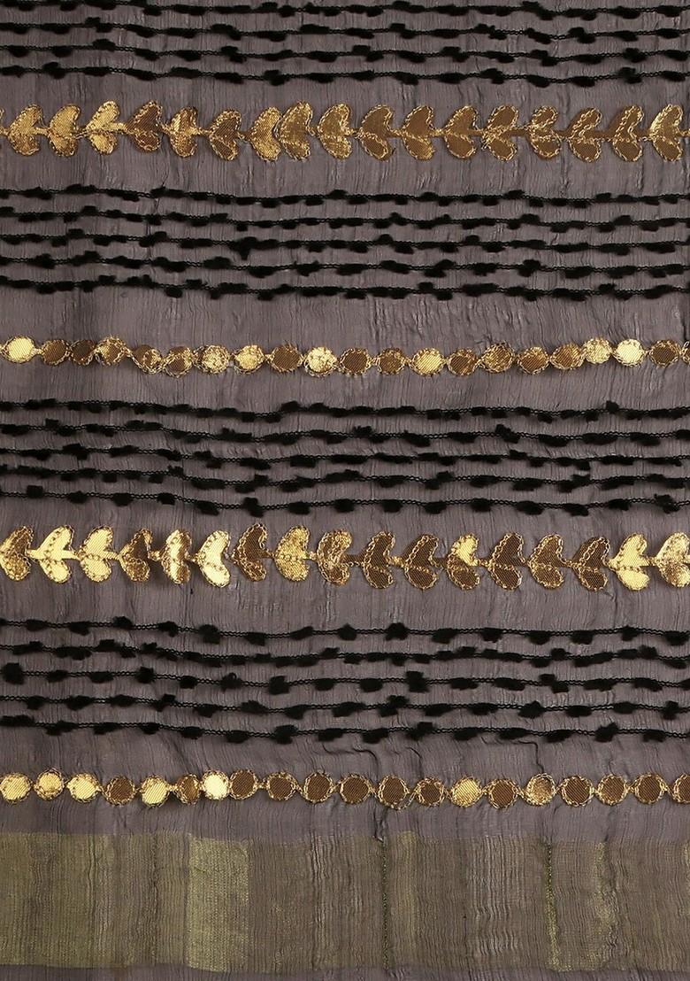 Black And Gold Toned Embroidered Organza Dupatta With Gotta Patti