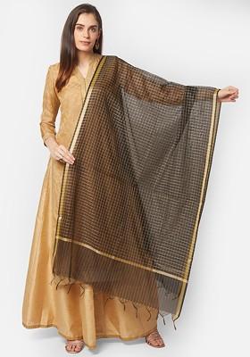 Black And Gold Toned Checked Dupatta