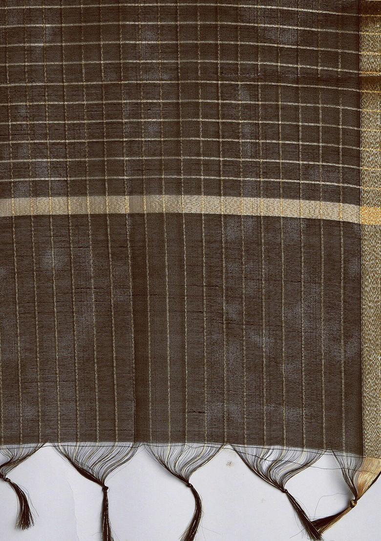 Black And Gold Toned Checked Dupatta