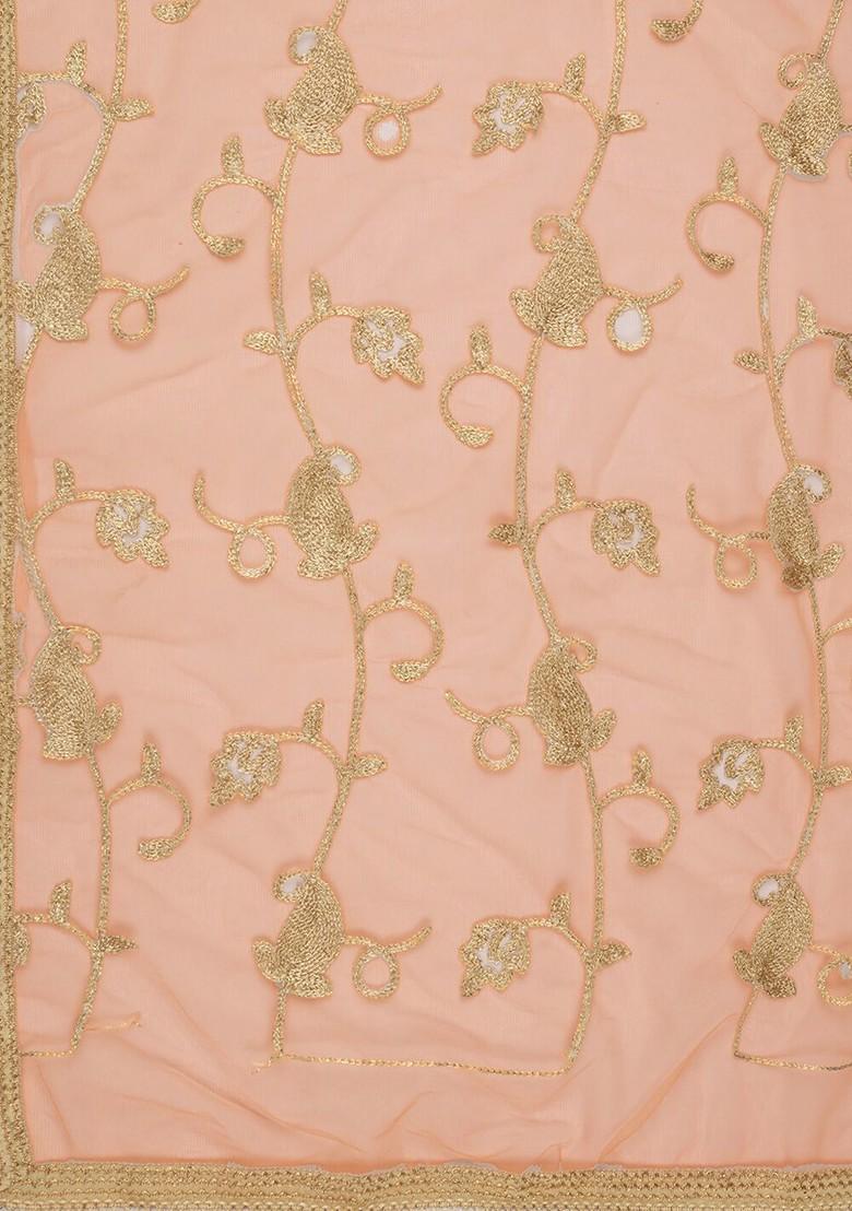 Peach Coloured Paisley Embroidered Dupatta