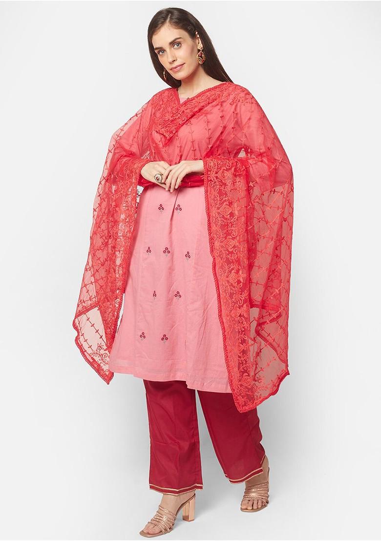 Red Embroidered Dupatta