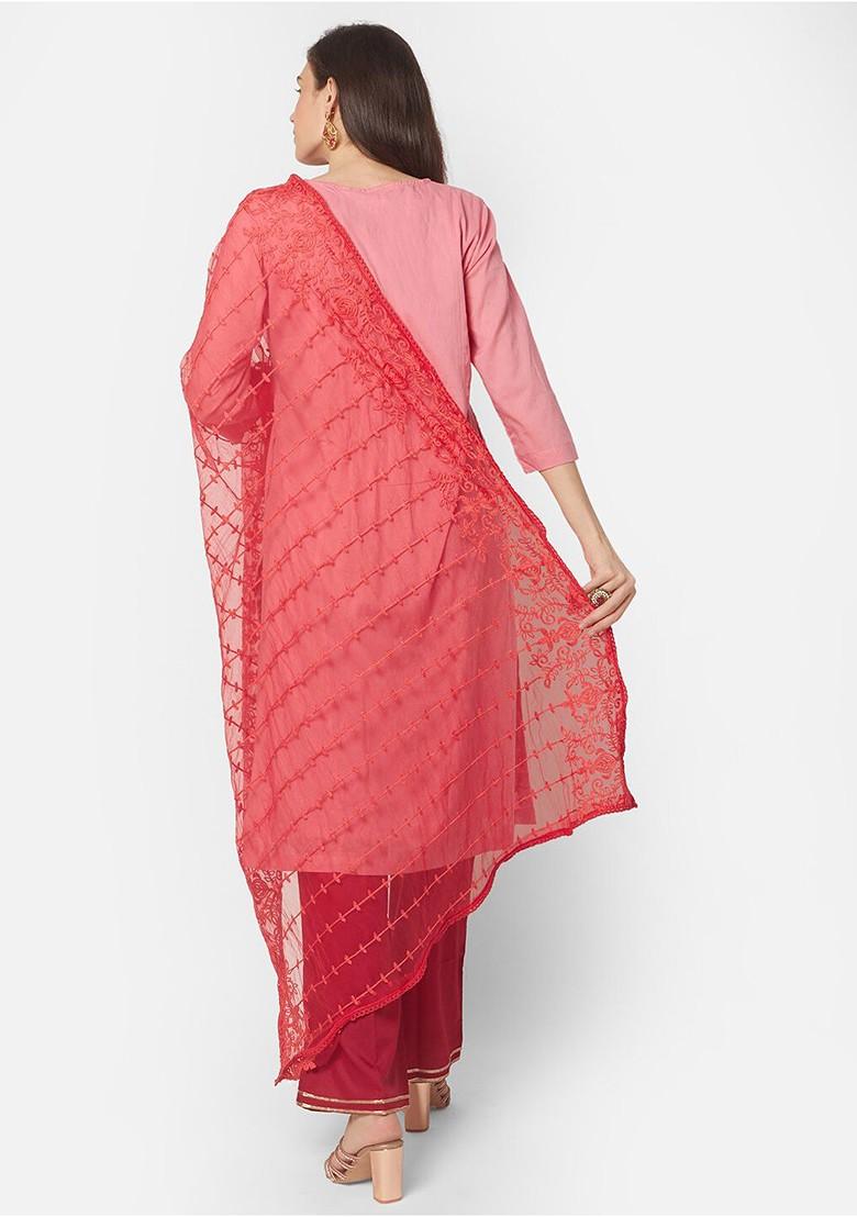 Red Embroidered Dupatta