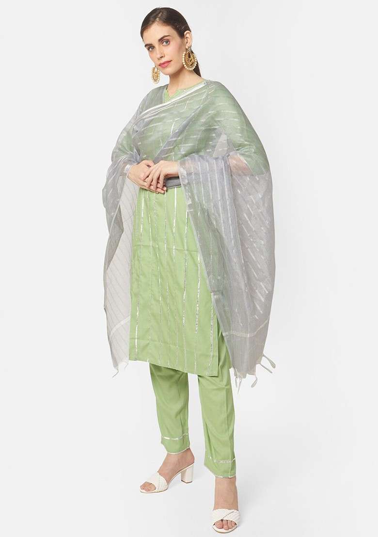 Grey Woven Design Dupatta - Indya