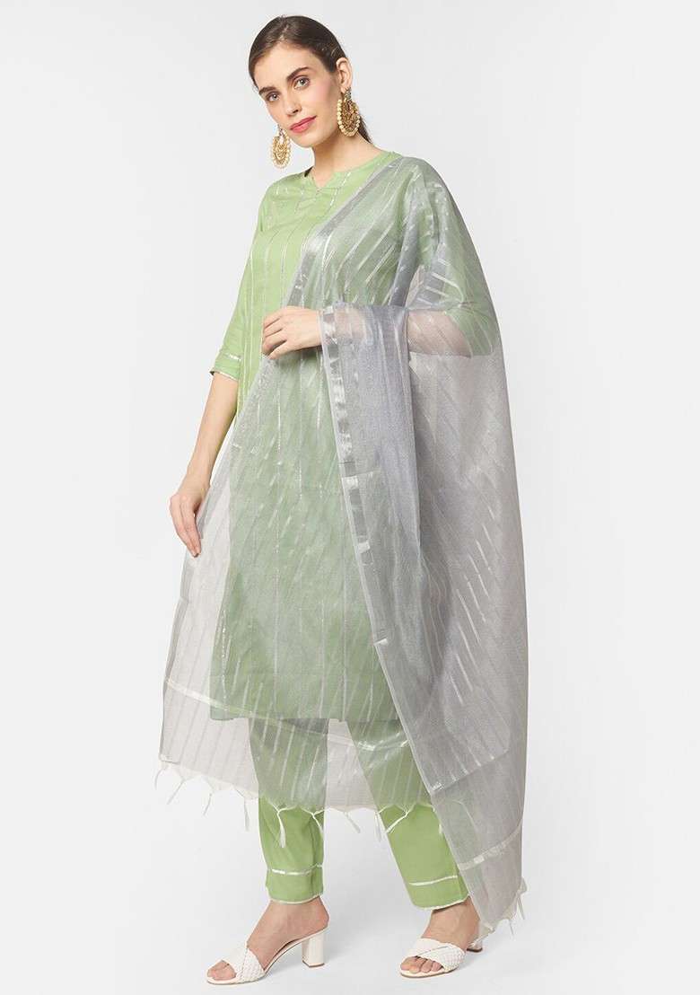 Grey Woven Design Dupatta - Indya