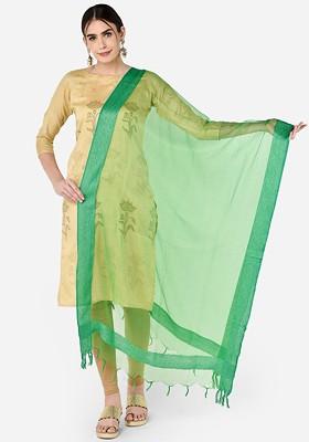 Green Solid Organza Dupatta