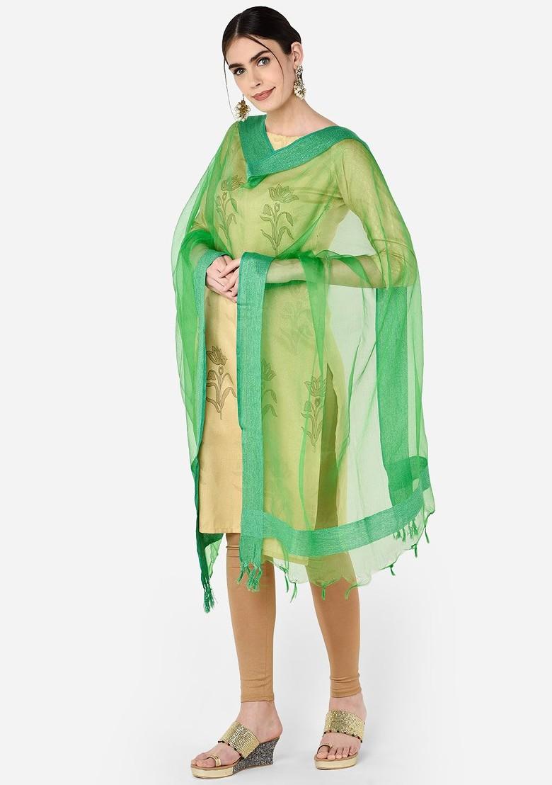 Green Solid Organza Dupatta