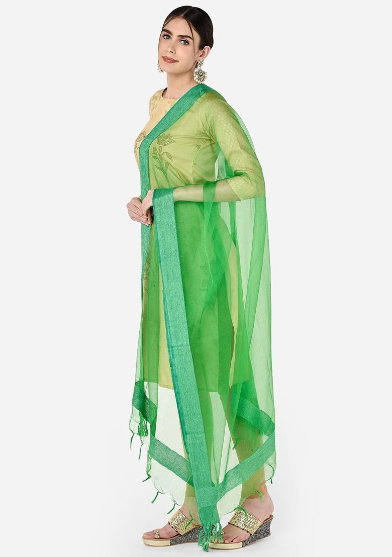 Green Solid Organza Dupatta