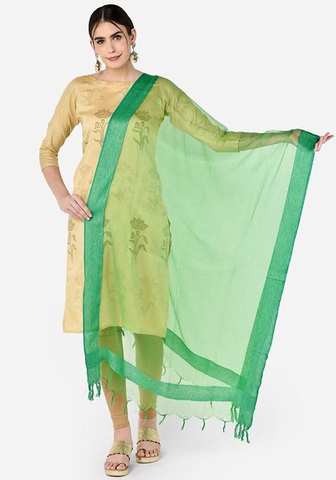 Green Solid Organza Dupatta