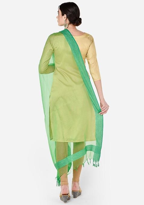 Green Solid Organza Dupatta
