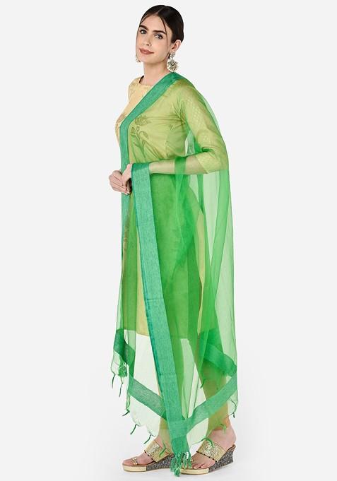 Green Solid Organza Dupatta