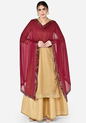 Burgundy Mirror Work Chiffon Dupatta
