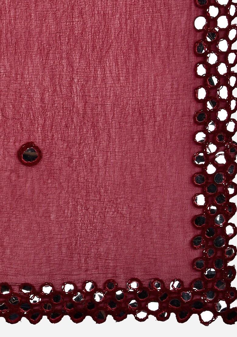 Burgundy Mirror Work Chiffon Dupatta