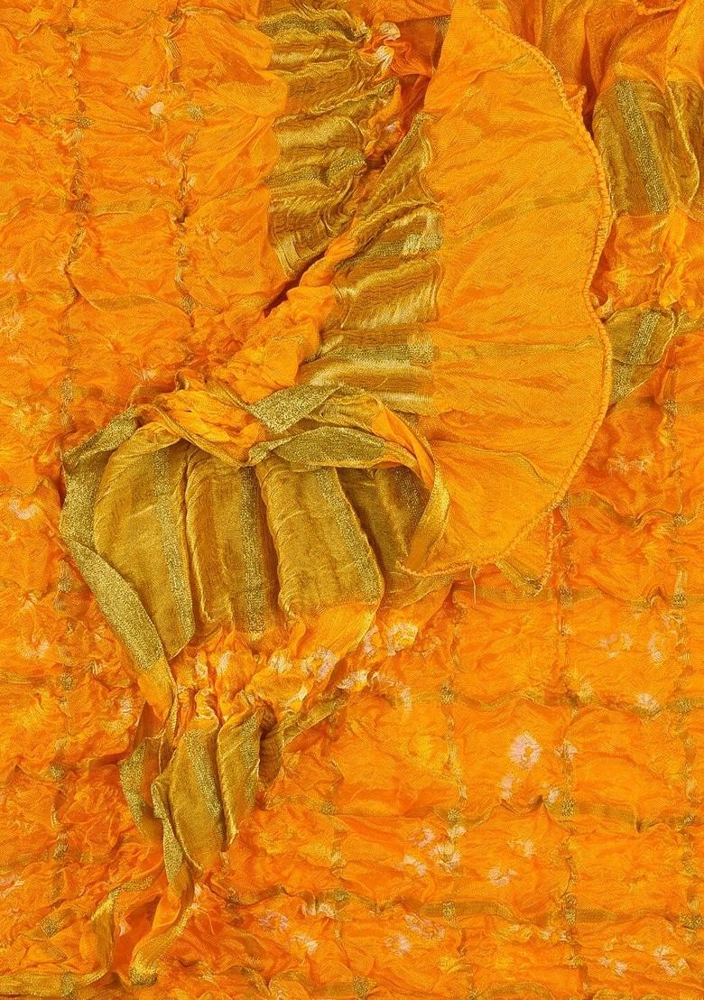 Orange And Gold Toned Bandhini Gharchola Dupatta