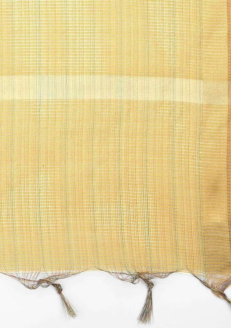 Gold Coloured Woven Design Dupatta - Indya
