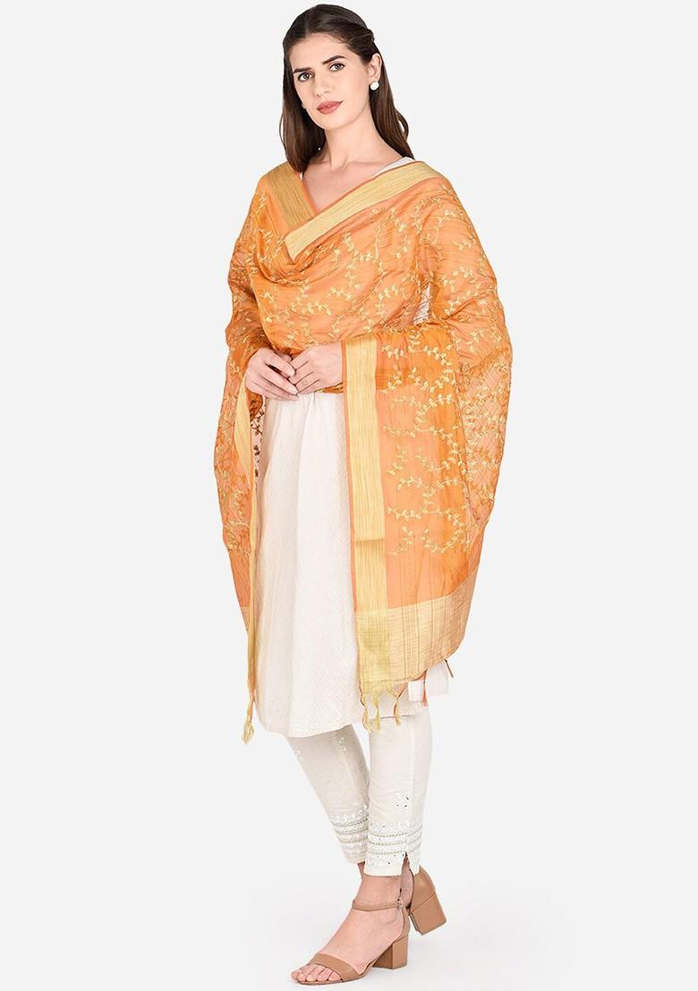 Orange Embroidered Dupatta