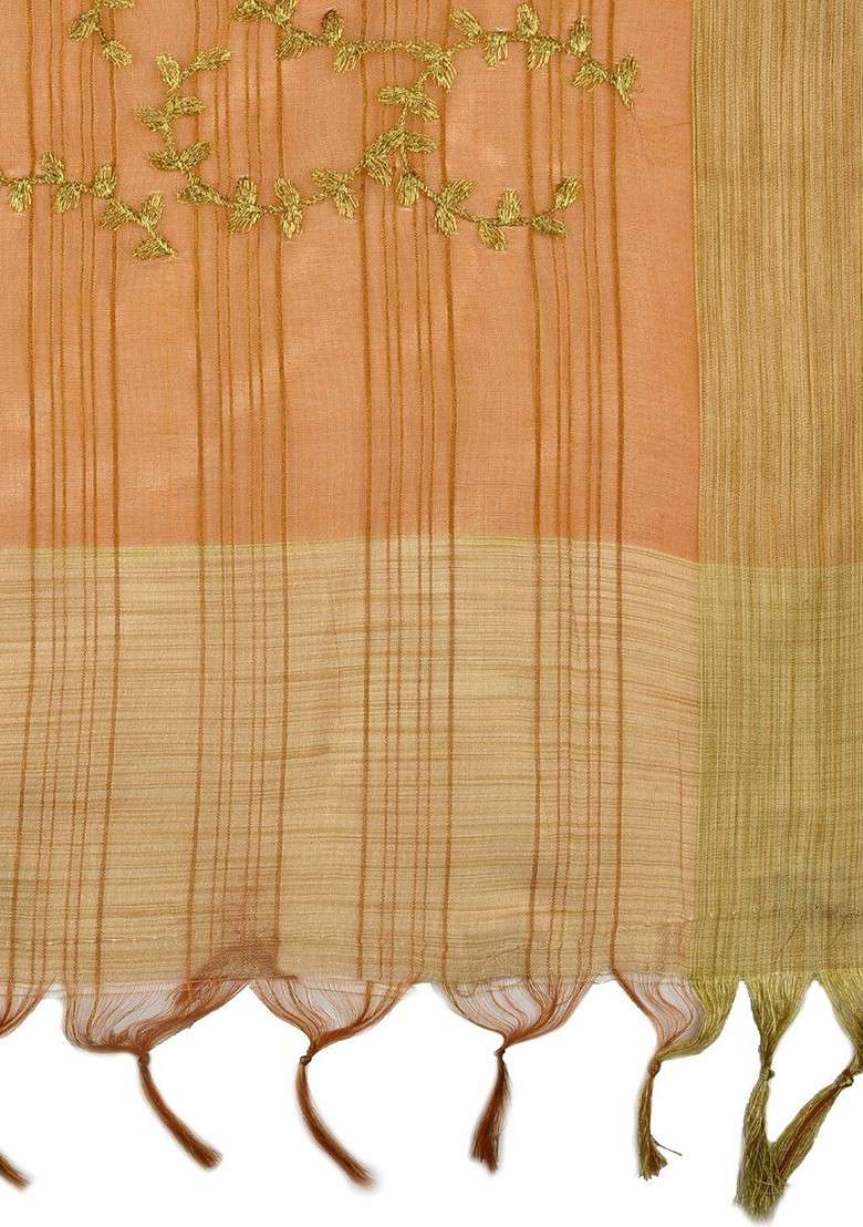 Orange Embroidered Dupatta - Indya