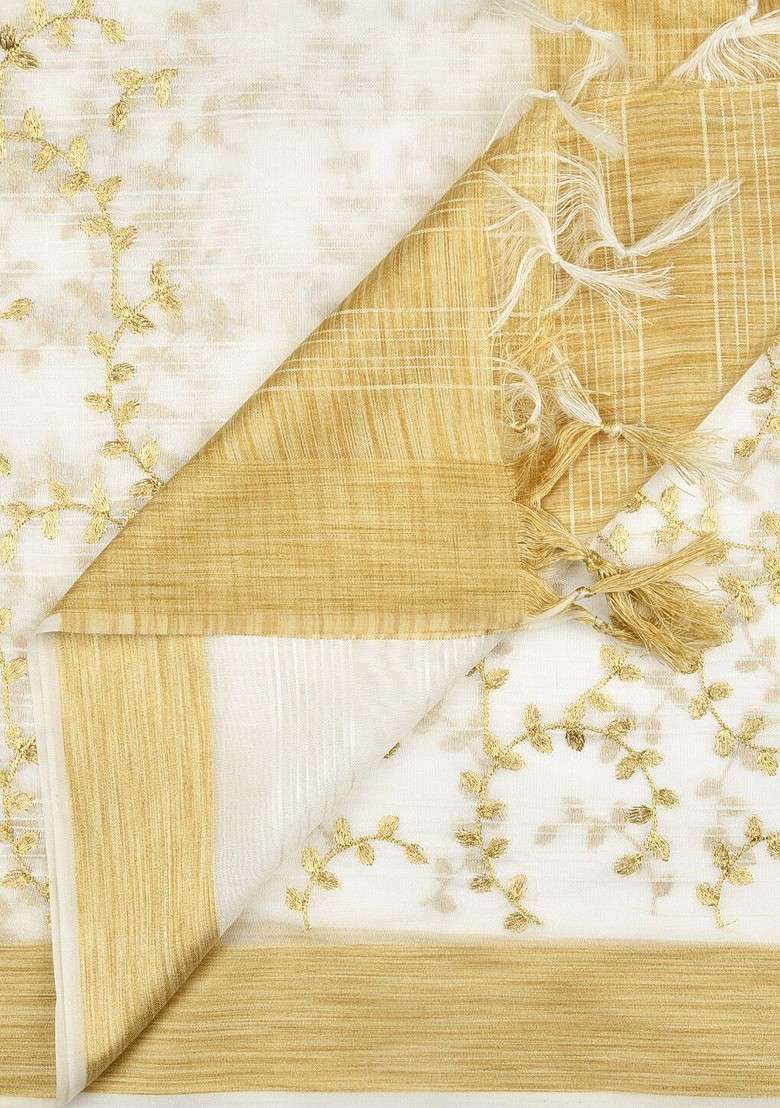 White Embroidered Dupatta - Indya
