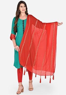 Red Embroidered Dupatta