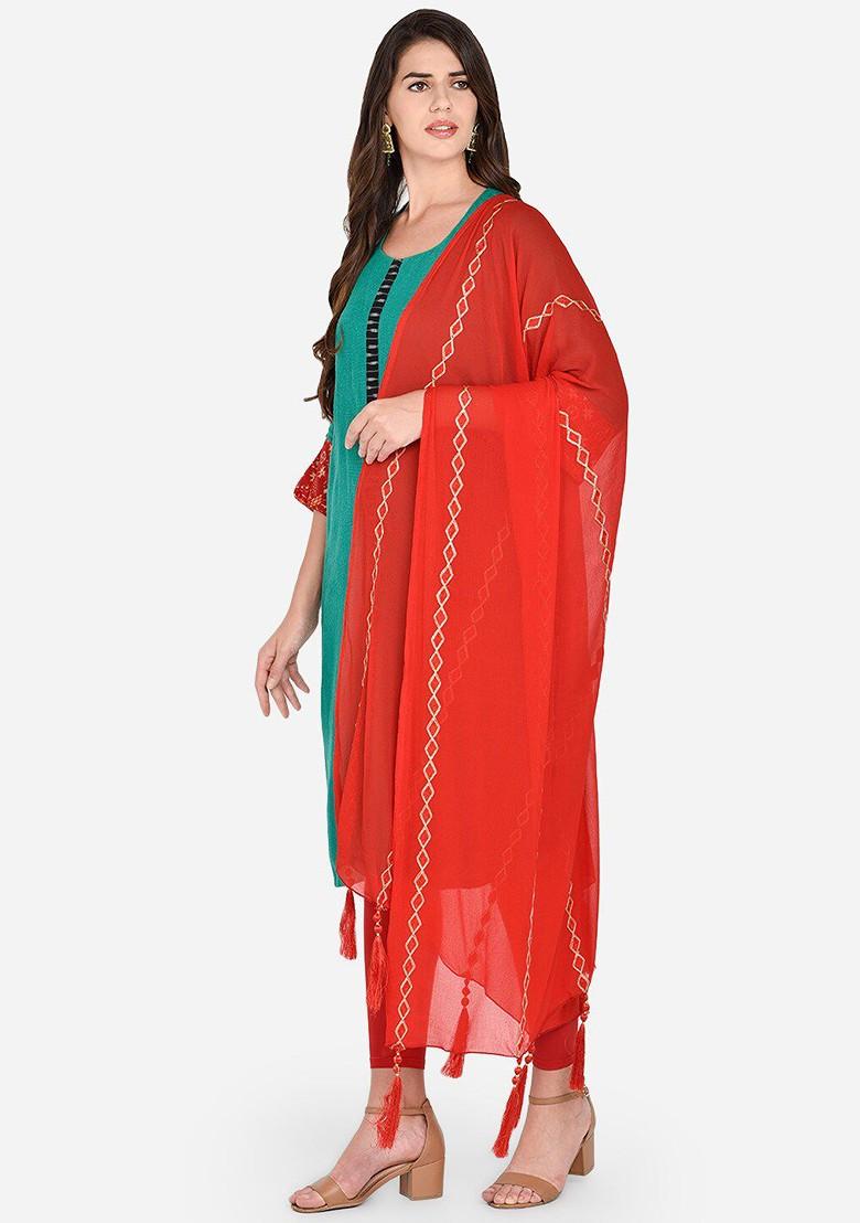 Red Embroidered Dupatta