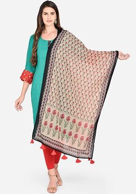 Beige And Pink Printed Dupatta