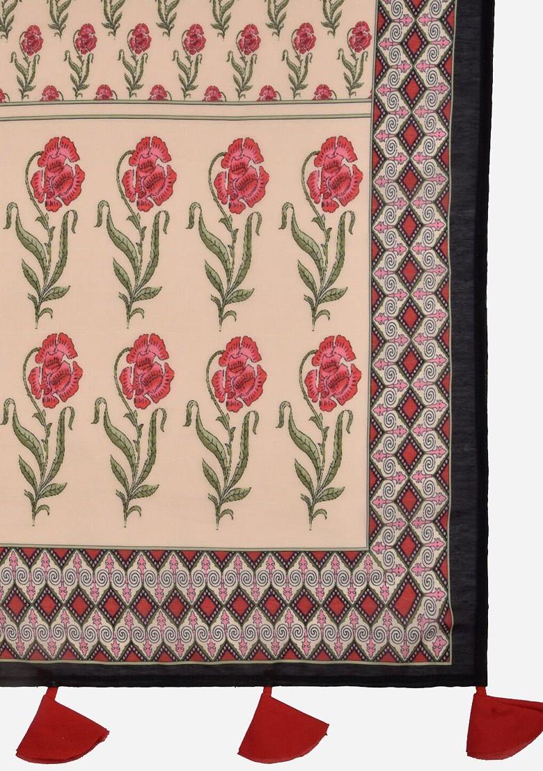 Beige And Pink Printed Dupatta