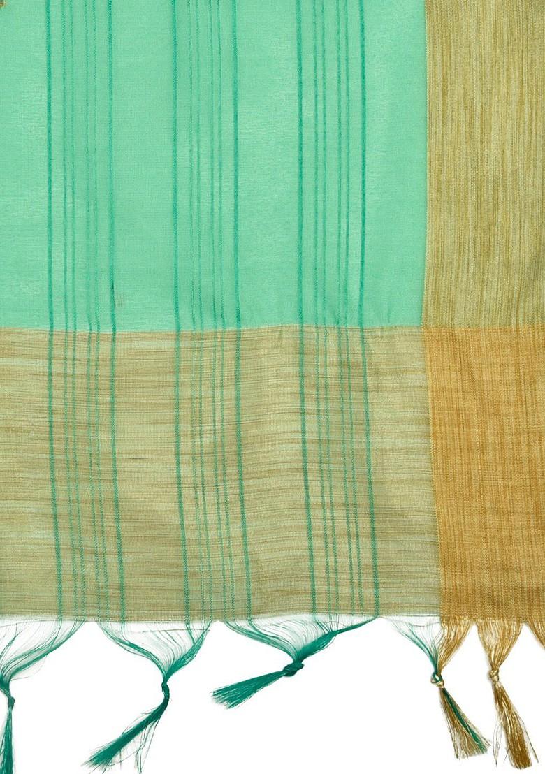 Sea Green And Gold Toned Embroidered Dupatta