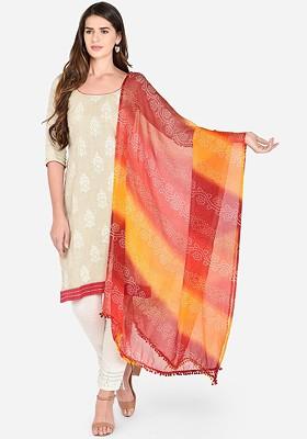 Red And Yellow Bandhini Printed Dupatta