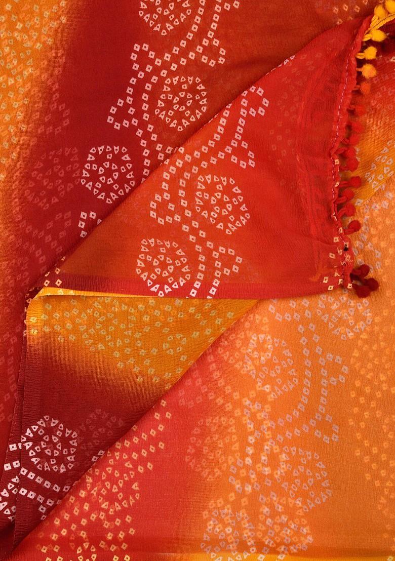 Red And Yellow Bandhini Printed Dupatta
