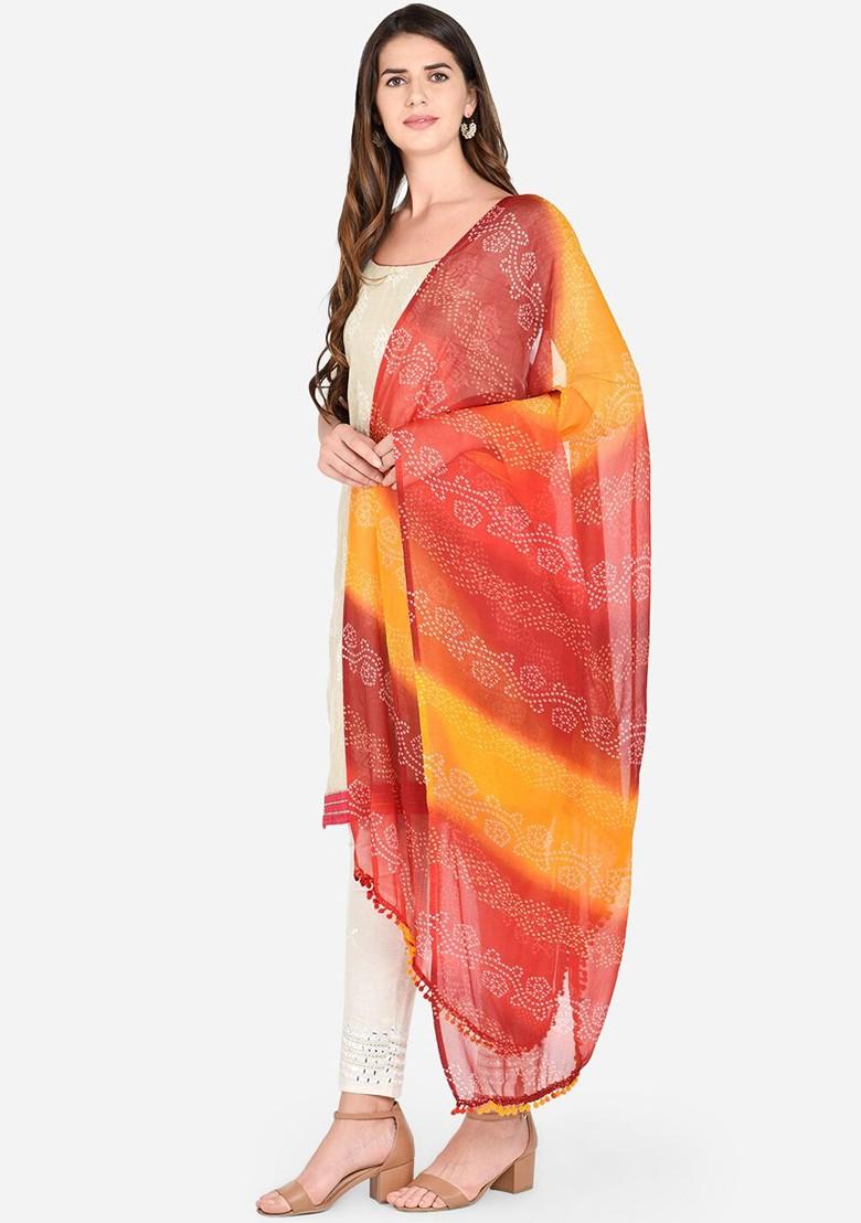 Red And Yellow Bandhini Printed Dupatta