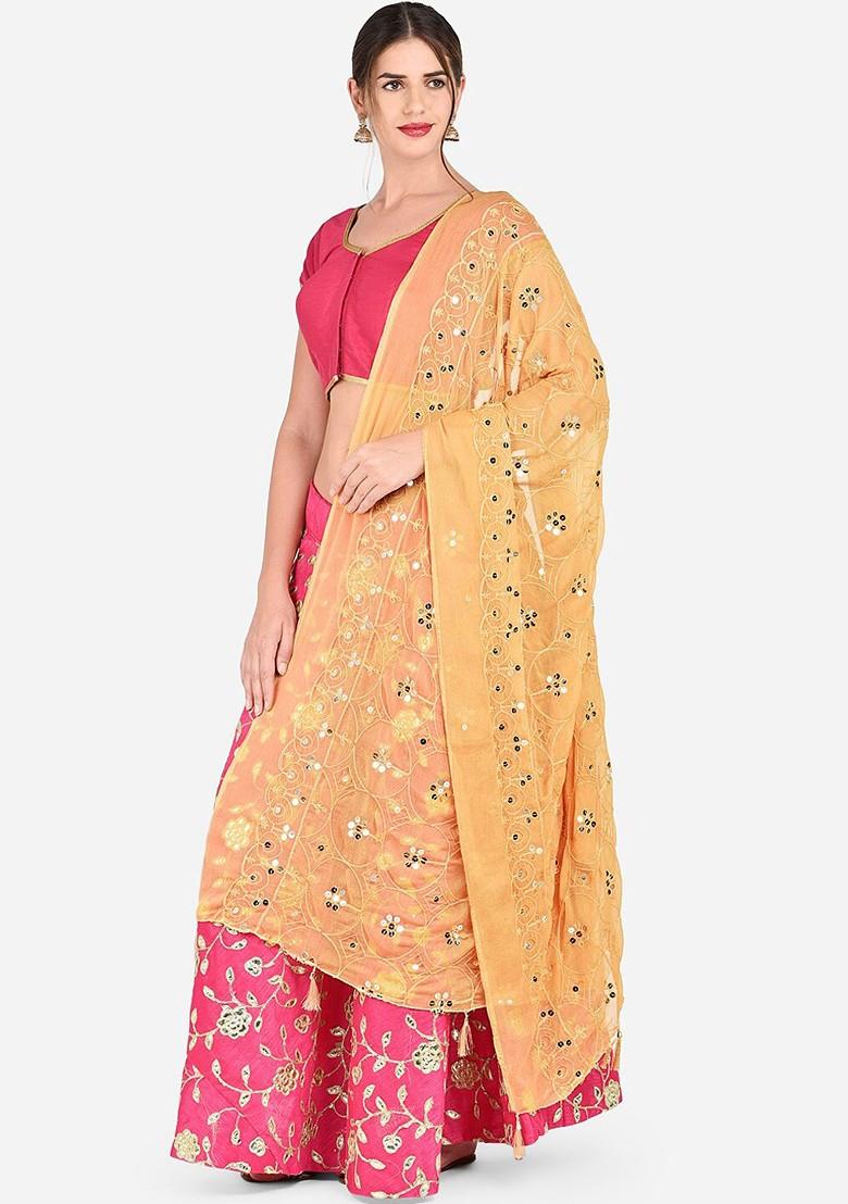 Beige Embroidered Chiffon Dupatta