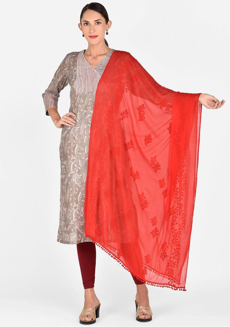 Red Embroidered Dupatta