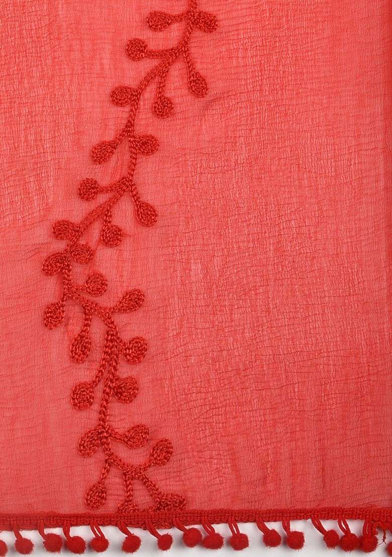 Red Embroidered Dupatta - Indya
