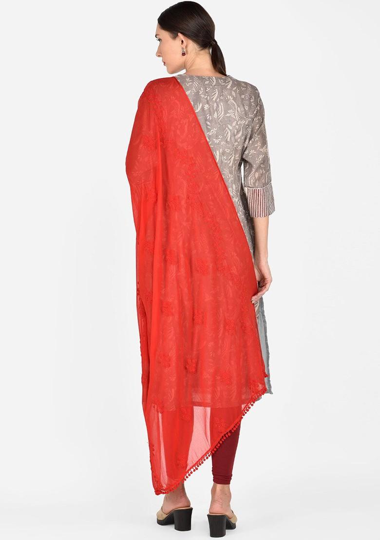 Red Embroidered Dupatta