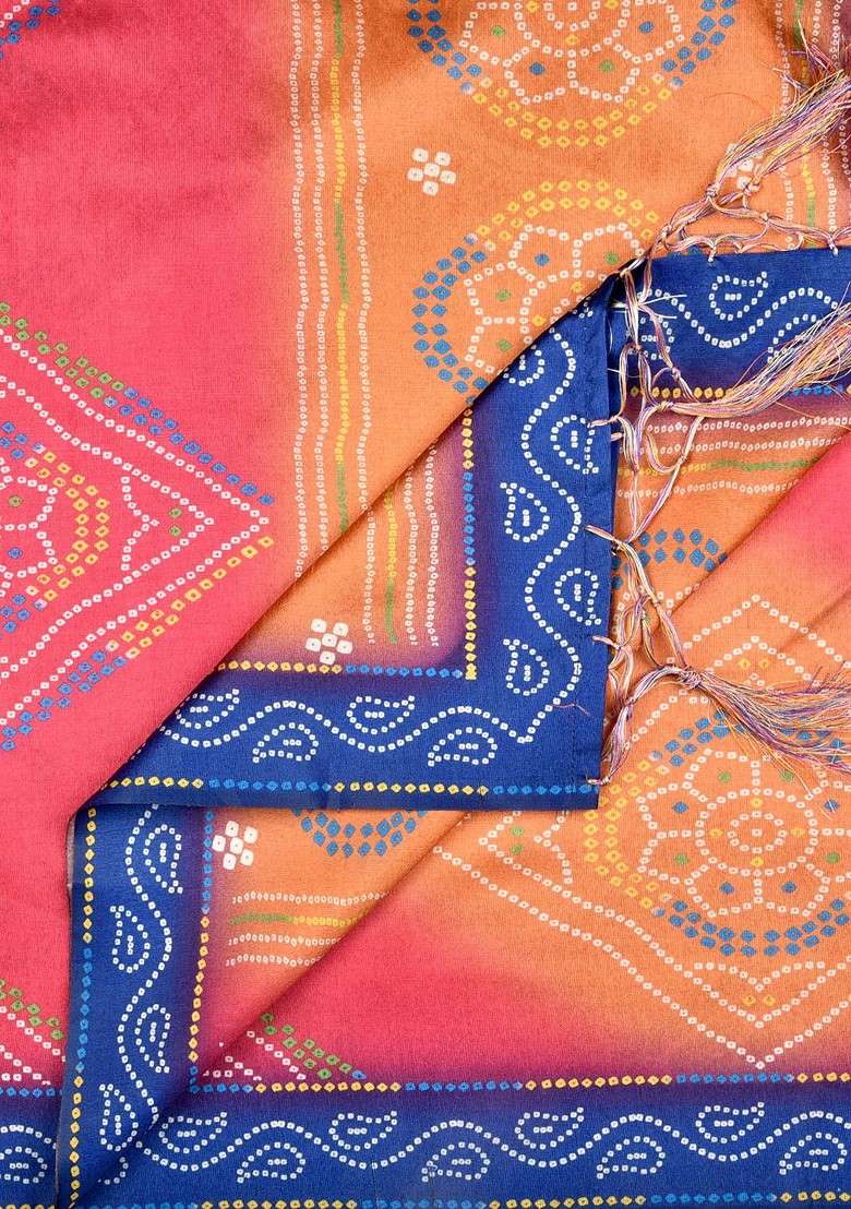 Peach And Blue Printed Dupatta - Indya